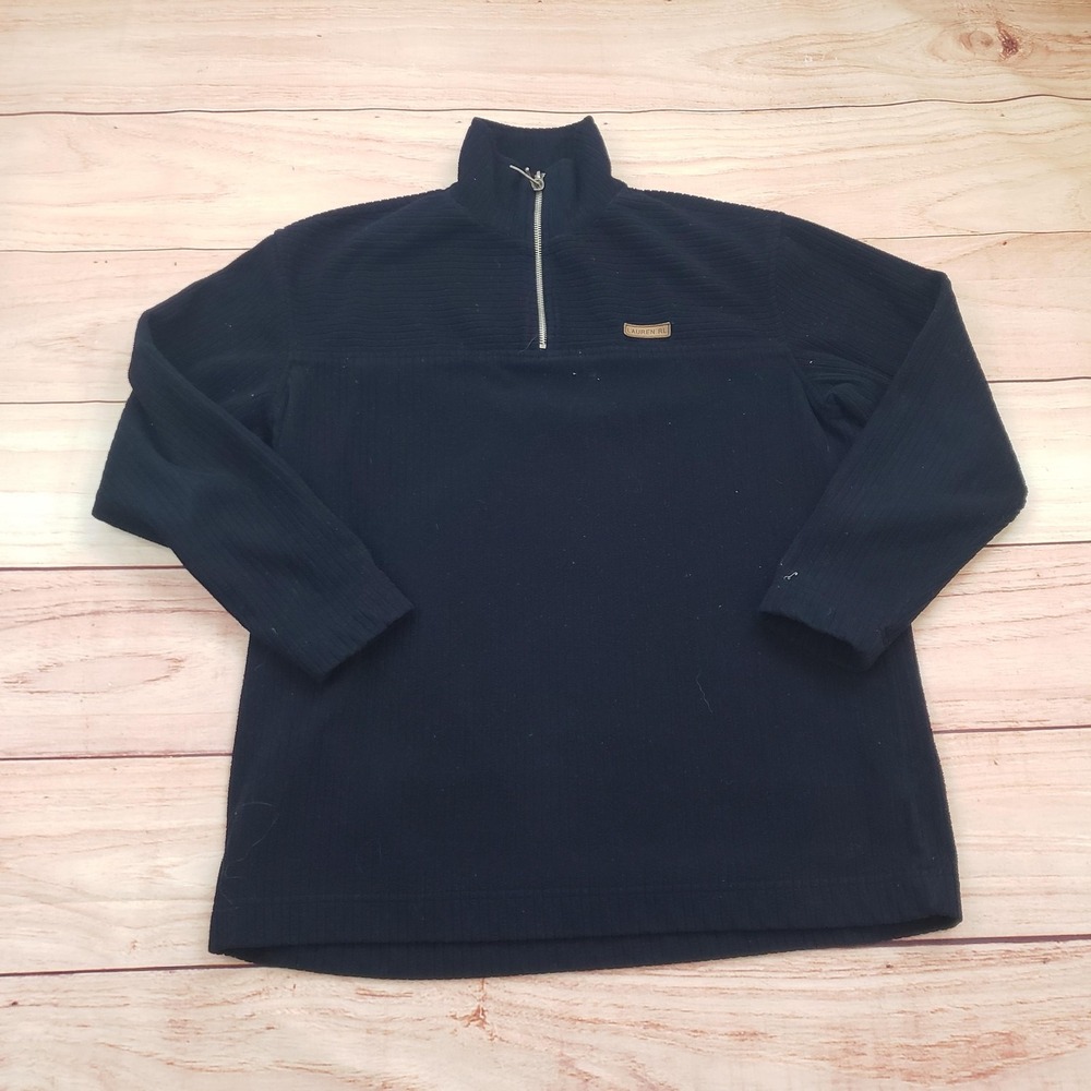 VINTAGE Lauren Ralph Lauren Pullover Womens Medium Black 1/4 Zip Fleece Sweater